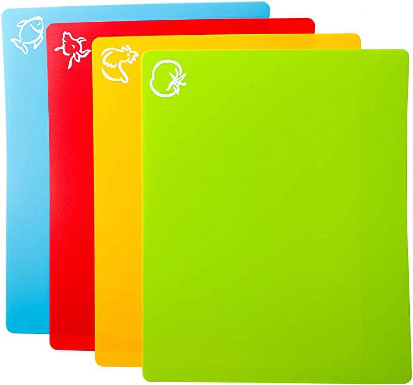 HBlife Flexible Plastic Cutting Board Mats, Colored Mats With Food Icons, Gripped Back, Cutting board Set of 4 (1)