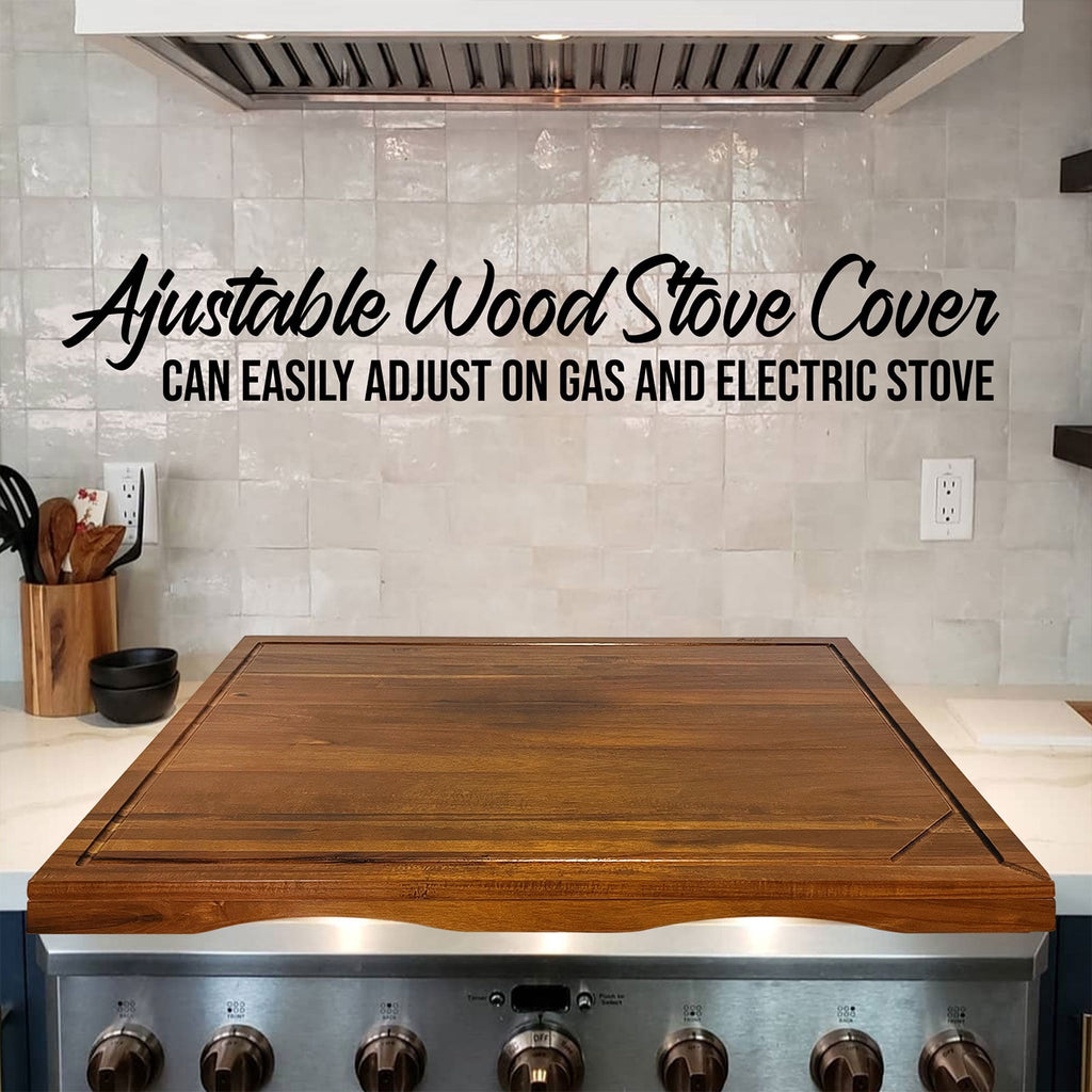 Cucina Green 30 inches Noodle Board, Stove Top Cover, Chopping Board, Acacia Wood Adjustable Legs