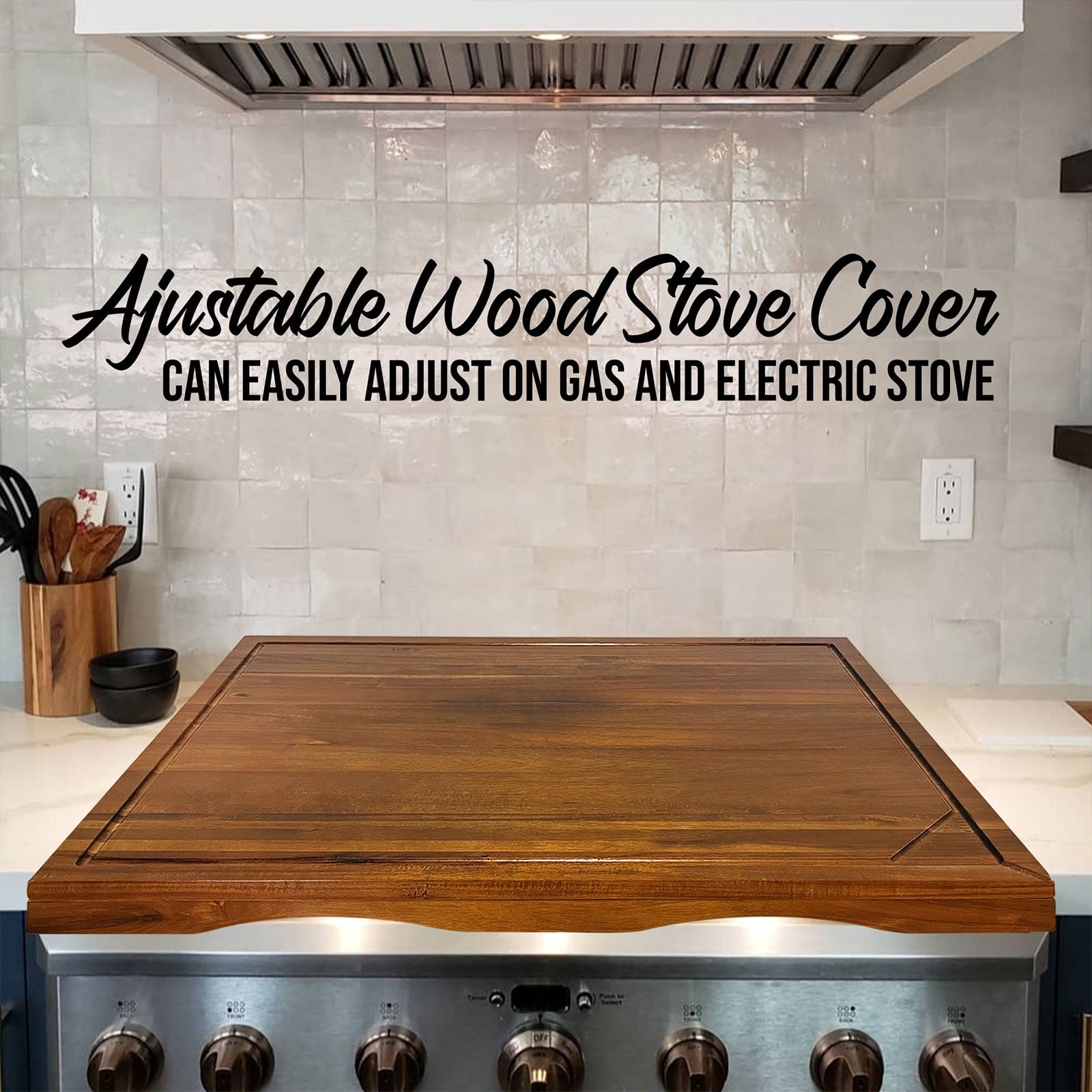 Cucina Green 30 inches Noodle Board, Stove Top Cover, Chopping Board, Acacia Wood Adjustable Legs