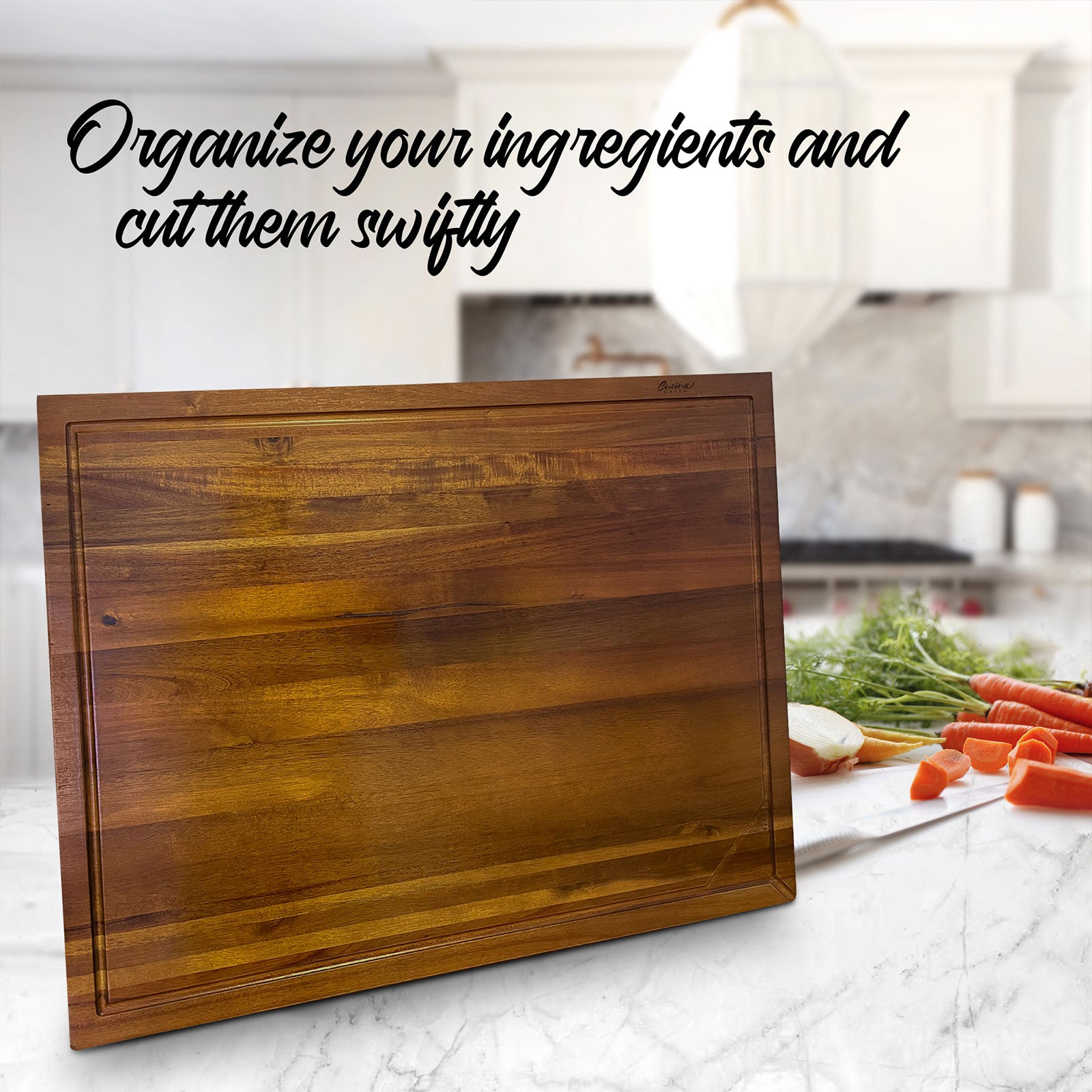 Cucina Green 30 inches Noodle Board, Stove Top Cover, Chopping Board, Acacia Wood Adjustable Legs
