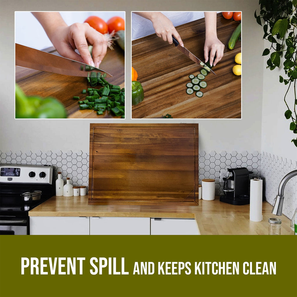 Cucina Green 30 inches Noodle Board, Stove Top Cover, Chopping Board, Acacia Wood Adjustable Legs
