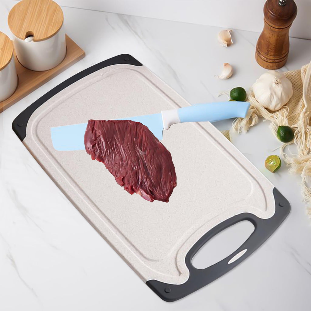 QIIBURR Plastic Cutting Boards for Kitchen Dishwasher Safe, Extra Large Cutting Board for Meat with Juice Grooves, Easy Grip Handle, Non-Slip, with Grinding Area