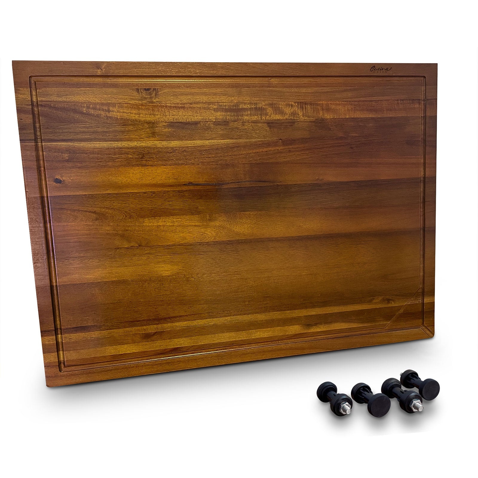 Cucina Green 30 inches Noodle Board, Stove Top Cover, Chopping Board, Acacia Wood Adjustable Legs