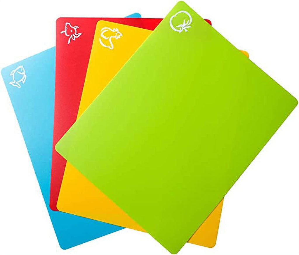 HBlife Flexible Plastic Cutting Board Mats, Colored Mats With Food Icons, Gripped Back, Cutting board Set of 4 (1)