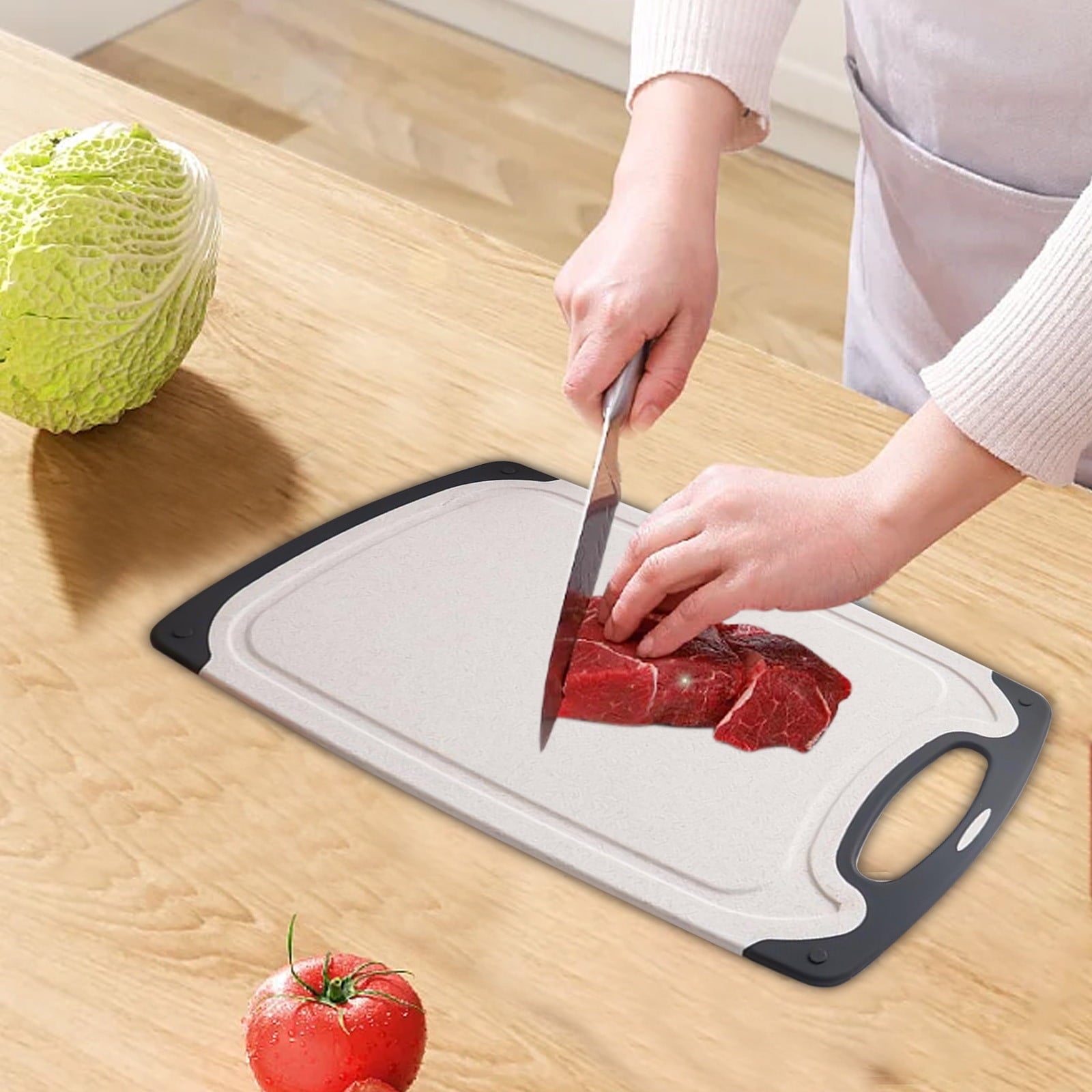 QIIBURR Plastic Cutting Boards for Kitchen Dishwasher Safe, Extra Large Cutting Board for Meat with Juice Grooves, Easy Grip Handle, Non-Slip, with Grinding Area