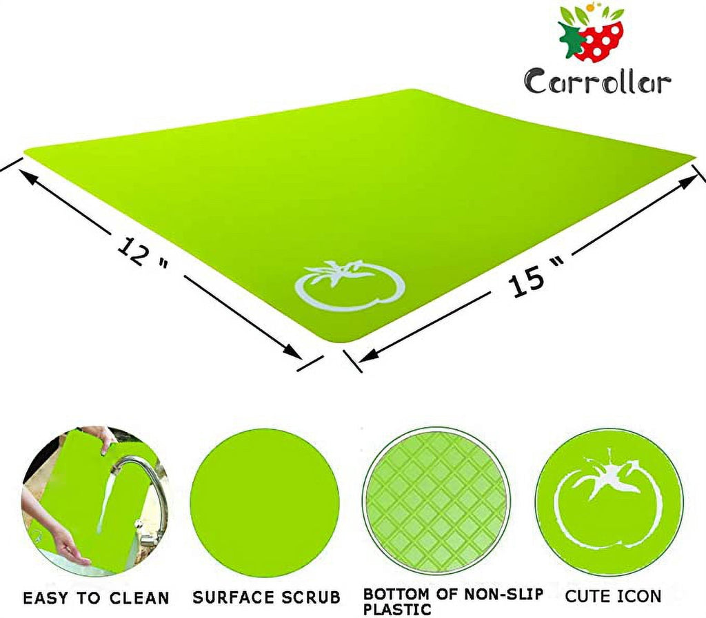 HBlife Flexible Plastic Cutting Board Mats, Colored Mats With Food Icons, Gripped Back, Cutting board Set of 4 (1)