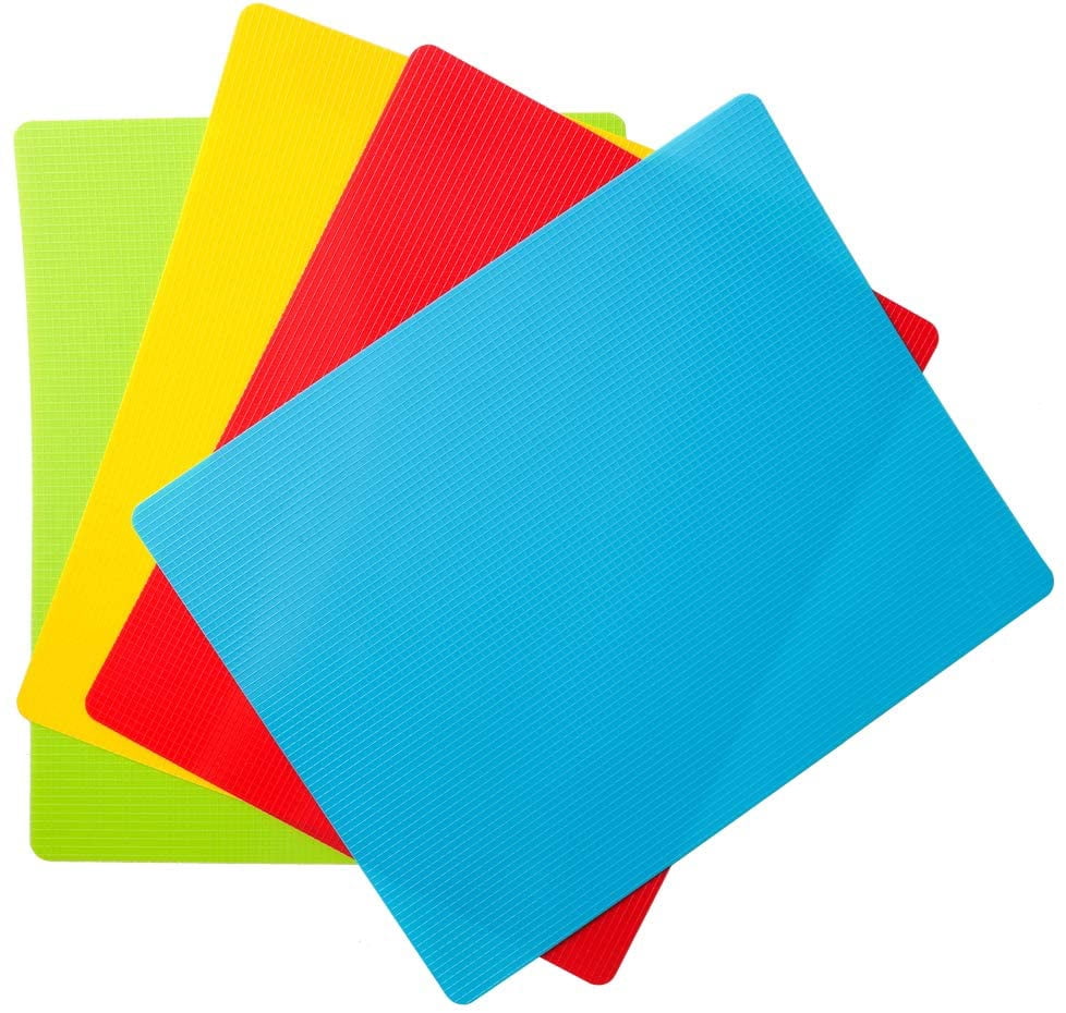 HBlife Flexible Plastic Cutting Board Mats, Colored Mats With Food Icons, Gripped Back, Cutting board Set of 4 (1)