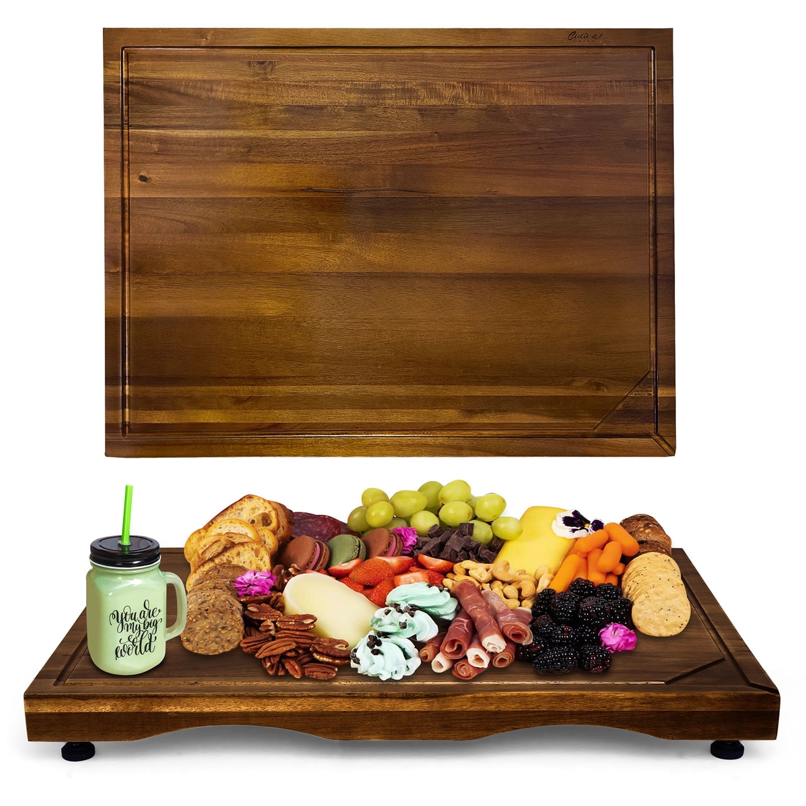 Cucina Green 30 inches Noodle Board, Stove Top Cover, Chopping Board, Acacia Wood Adjustable Legs